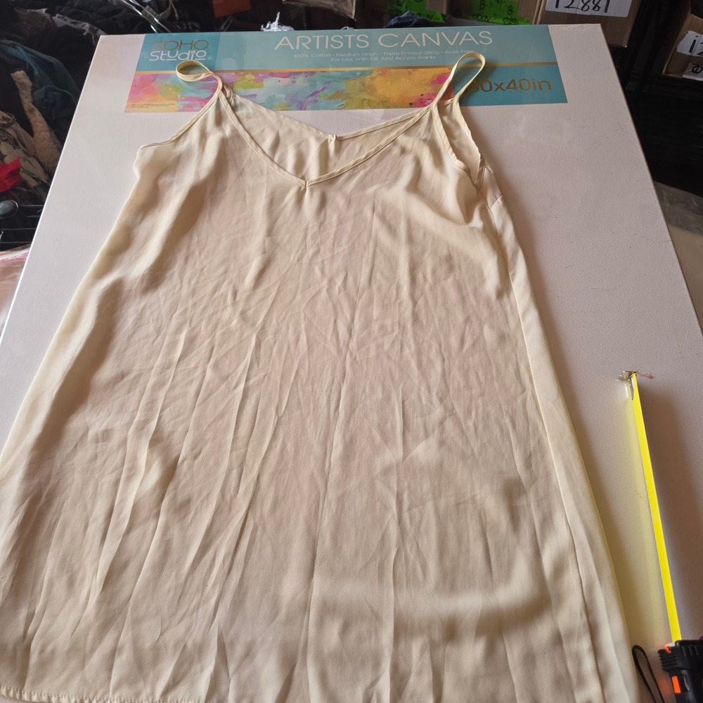 Cream V-Neck Spaghetti Strap Camisole Slip Dress Women Large 13922
